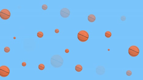 animation of multiple rows of basketballs on blue background