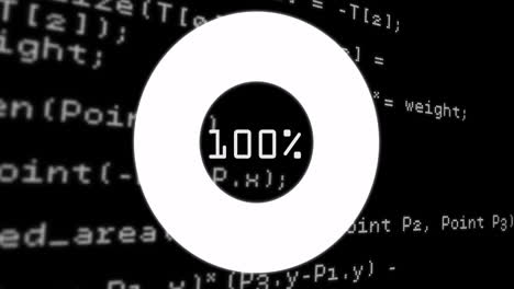 100% progress animation over computer code background