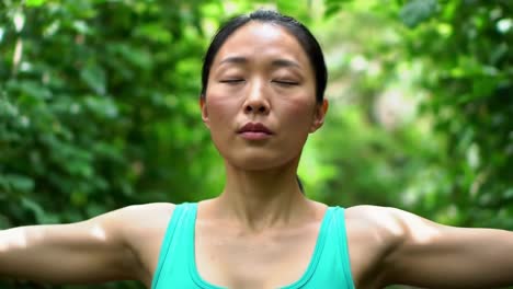 a serene moment of mindfulness: practicing yoga and meditation in a lush green environment, embracing nature for inner peace and calmness