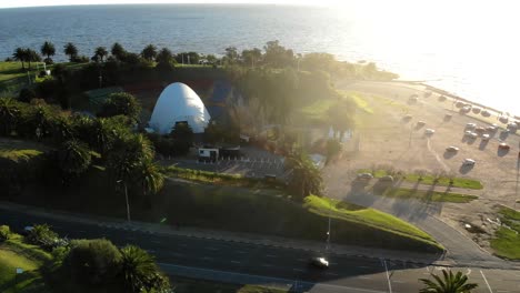 aerial view of the park on the coast on a sunny day in montevideo, uruguay