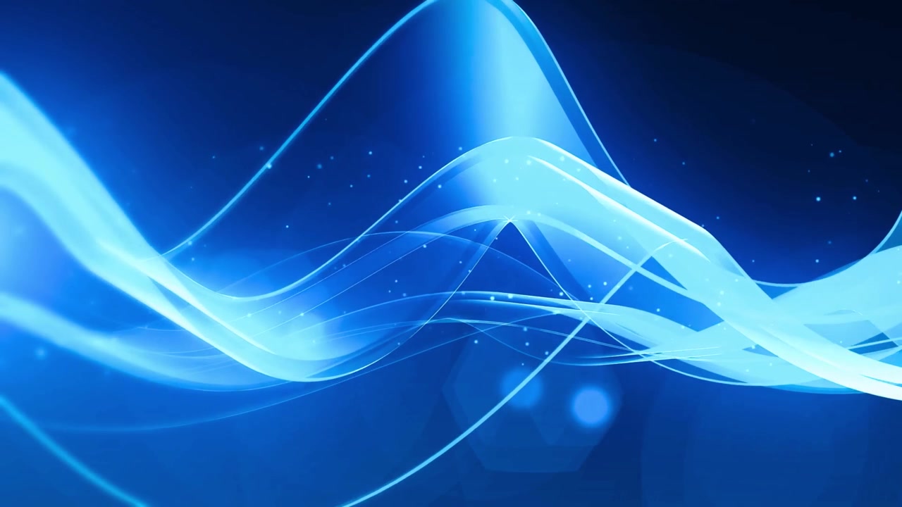 Abstract Blue Flowing Waves with Glowing Particles Background Loop