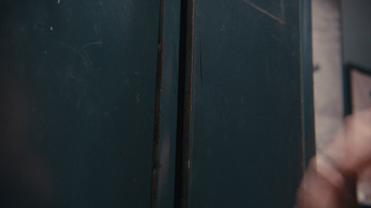 Close-up of dark blue lockers