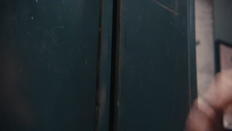 close-up of dark blue lockers