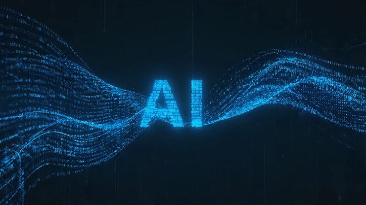 Artificial Intelligence (AI) Concept with Digital Data Streams