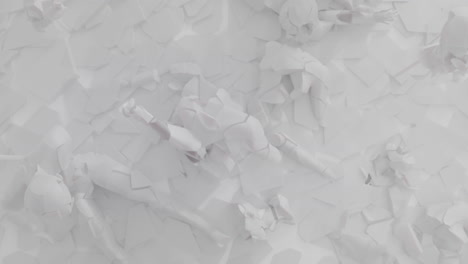 white, crushed android body parts on a foggy junkyard