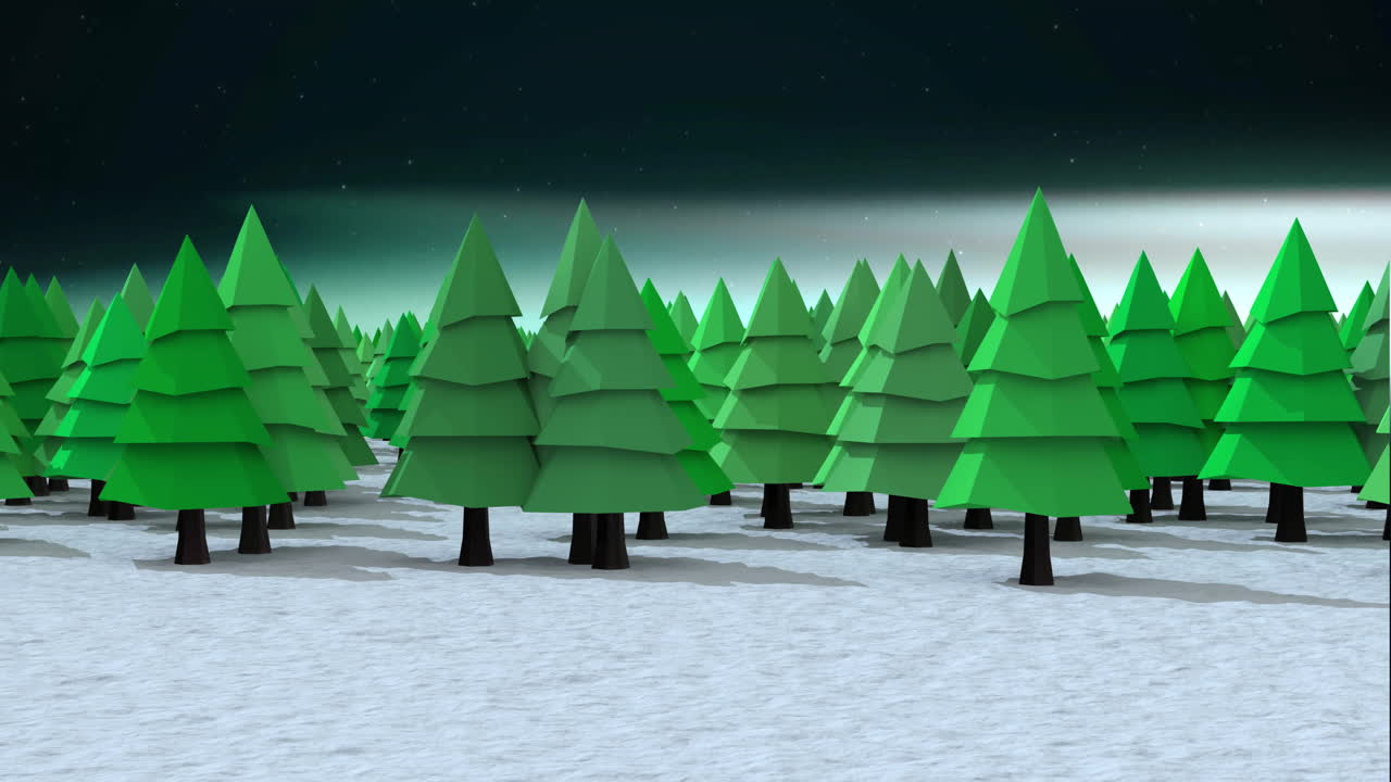 Animation of winter landscape over light trails