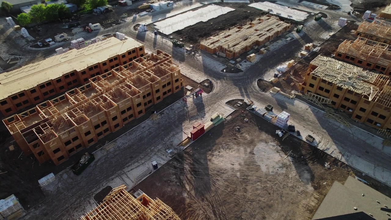 aerial shot of construction site in development