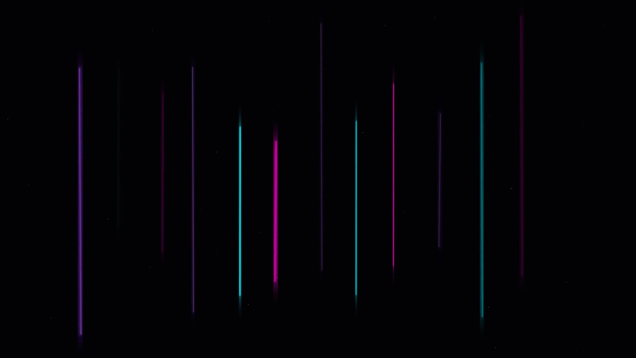 Linee di luce al neon verticali astratte pulsanti su sfondo nero