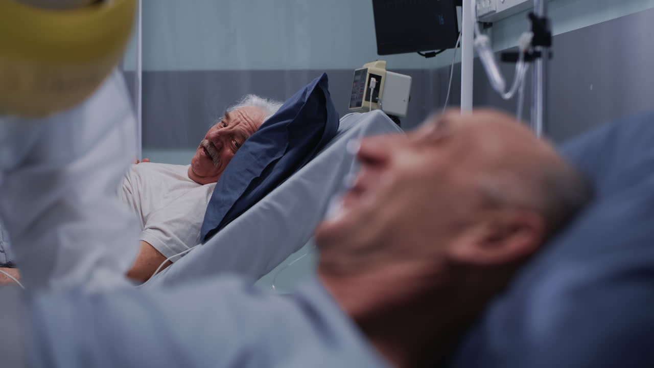 Elderly patients receiving medical care in a hospital