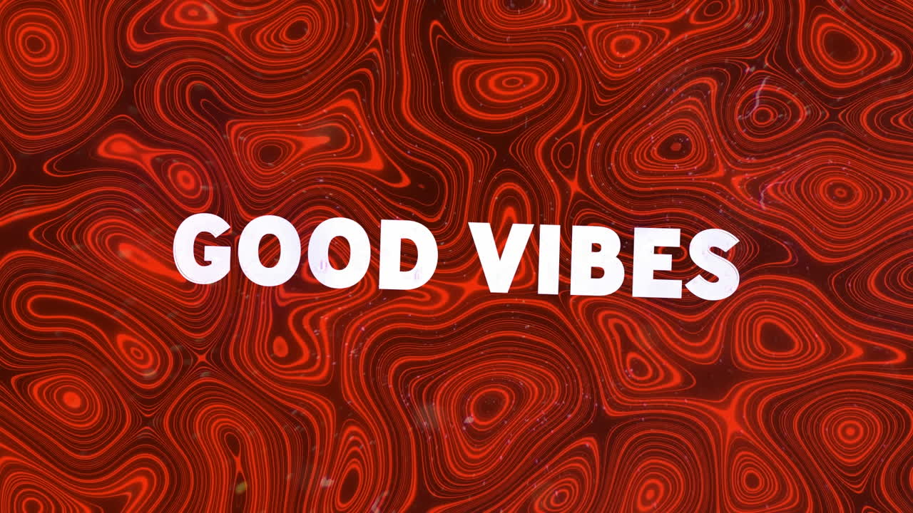 animación de buenas vibraciones en texto blanco con distorsión de color sobre rojo con líneas de contorno móviles