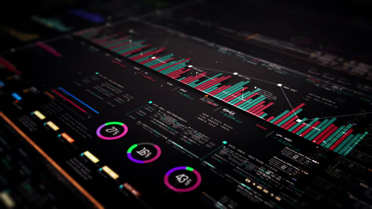 Business stock market, trading, info graphic with animated graphs, charts and data numbers insight analysis to be shown on monitor display screen for business meeting mock up theme