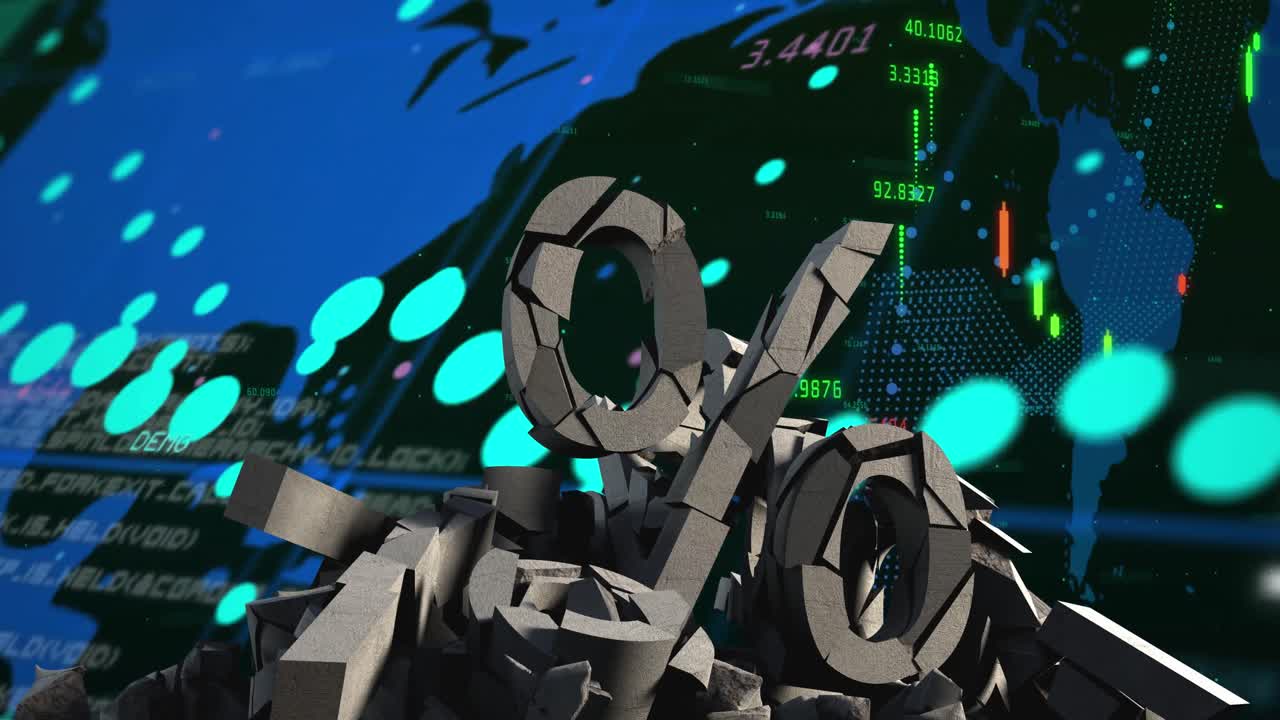 검은색 배경의 데이터 처리에 대한 퍼센트 기호의 애니메이션