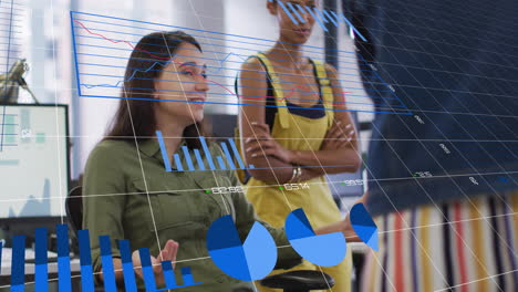 animation of financial data processing over diverse businesspeople in office