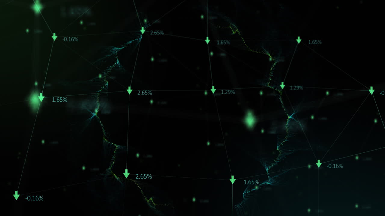 Animation of light spots and network of connections with arrows