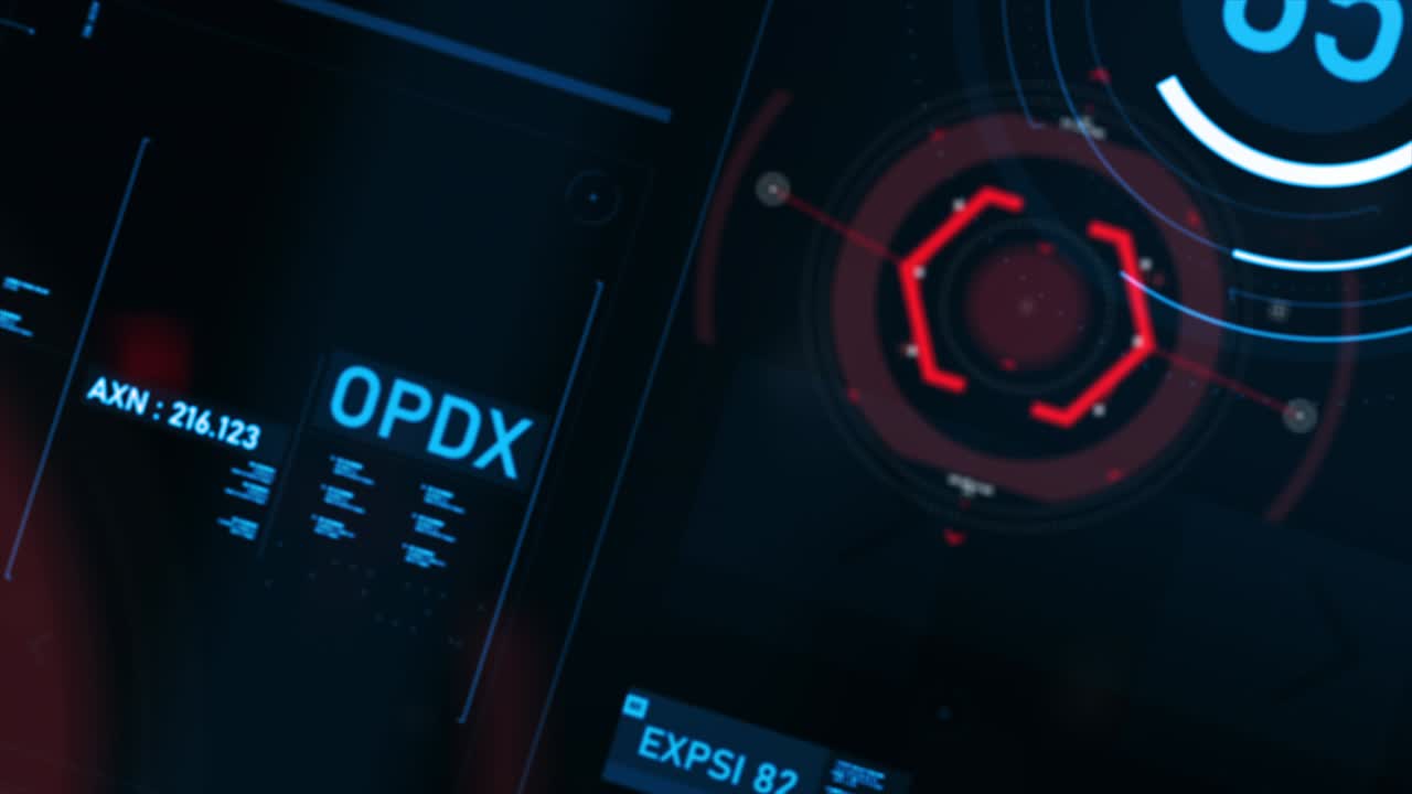 puntero objetivo y interfaz de usuario futurista hud gui elemento de número de texto digital para tecnología cibernética concepto con poca profundidad de campo oscuro y procesado de grano