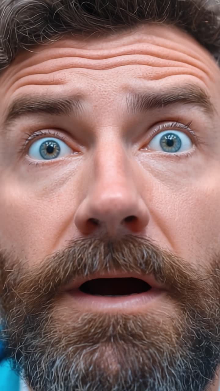 Astonished Expression Captured in Two Frames: A Close-Up of a Man's Surprised Reaction with Emphasis on His Eyes and Facial Features