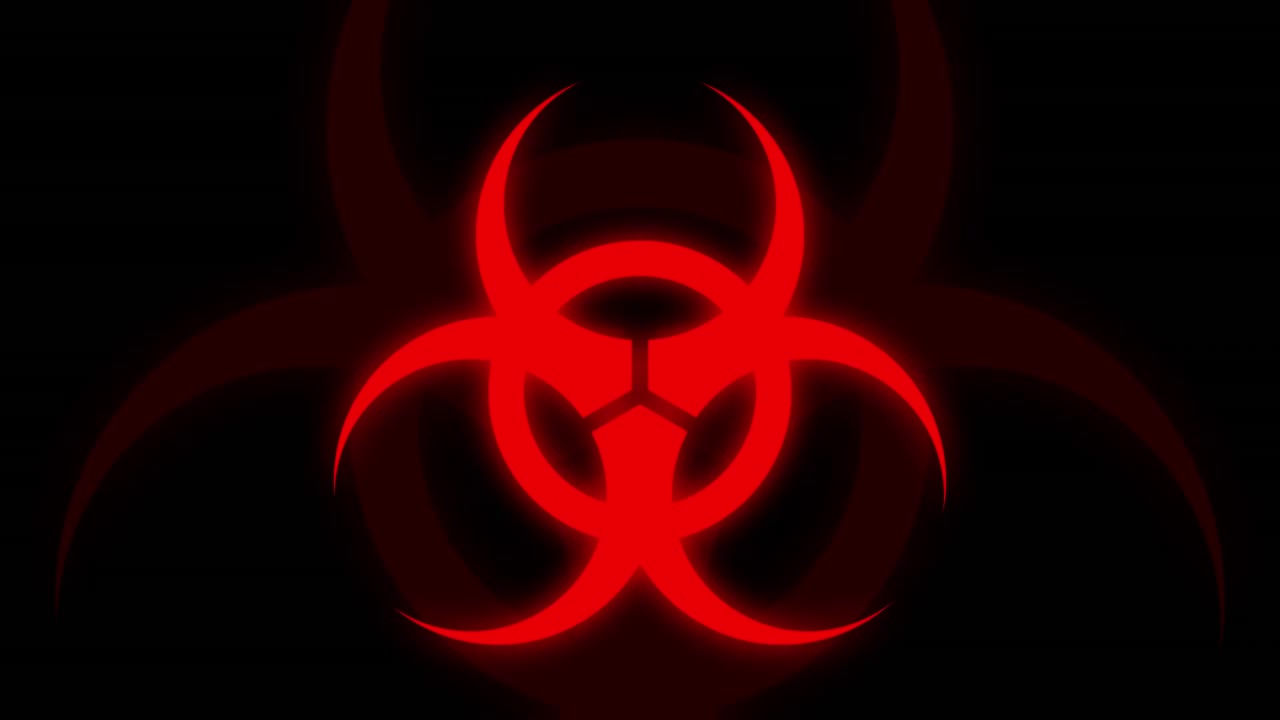 검은색 배경에 빨간색 건강 위험 표지판의 애니메이션.