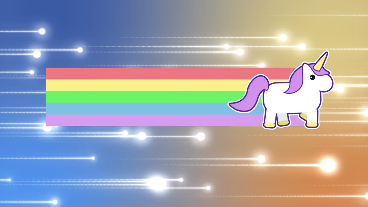 unicornio con arco iris y luces brillantes