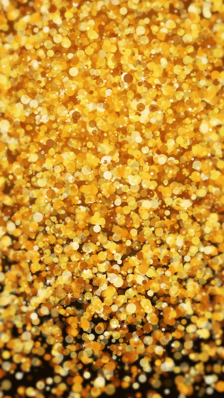 Gold foil polka dots, confetti. pattern. Abstract geometric modern background. Shiny backdrop. Loop animation. Vertical video.