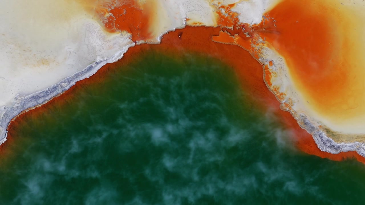Vivace piscina geotermica ricca di minerali con colori vivaci arancioni e verdi, Rotorua, Bay of Plenty, Nuova Zelanda.
