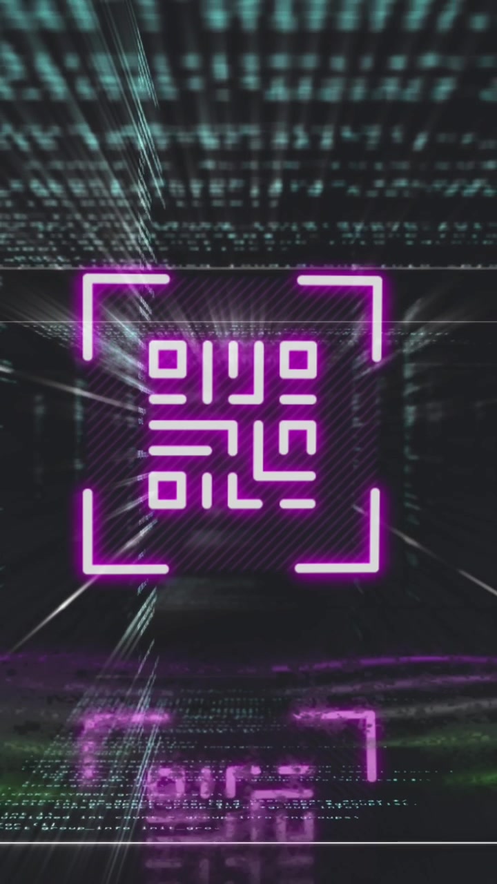 Animation of qr code glowing over data processing
