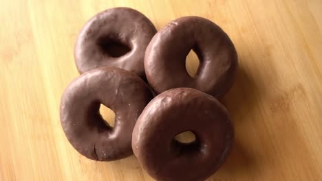 macro shot of a chocolate donuts