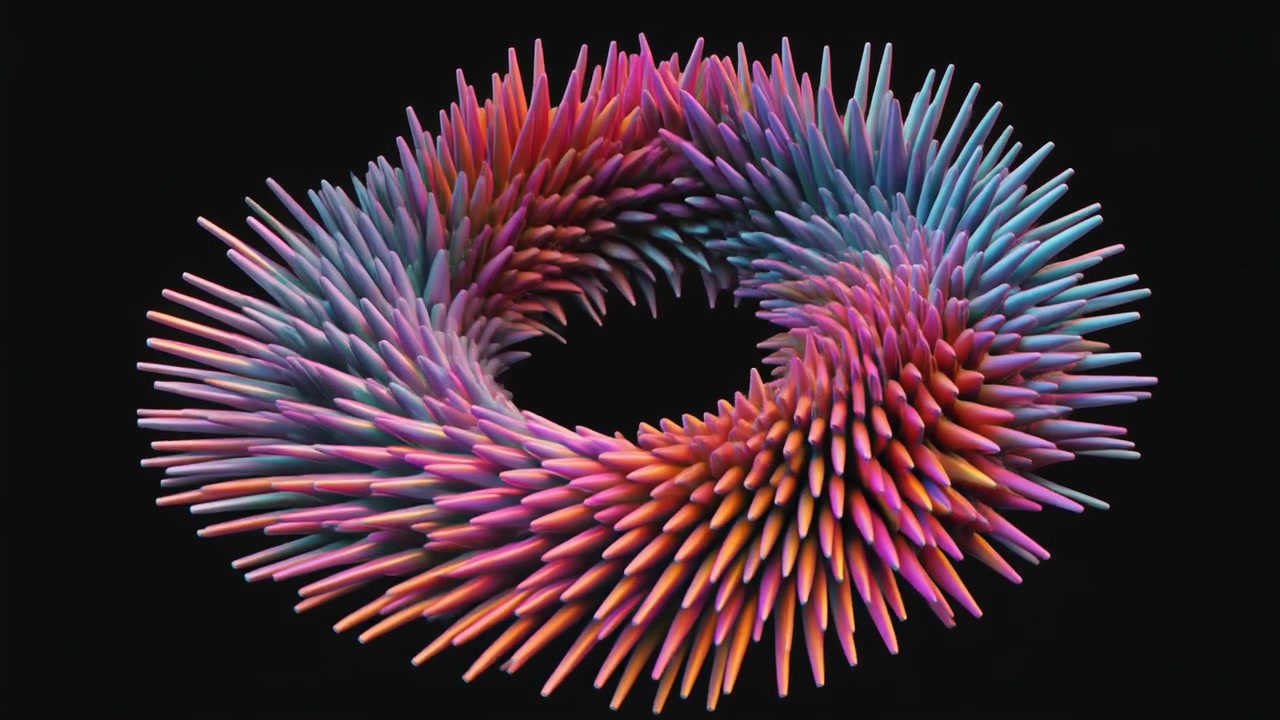 Forma de toroide abstracta animada en 3D con textura puntiaguda