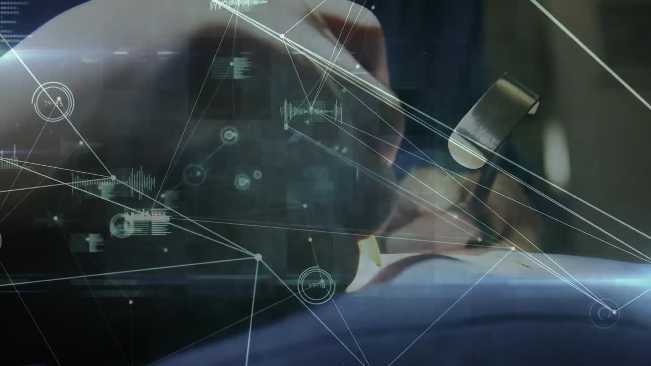 외과의 손의 클로즈업에 대한 연결 네트워크의 애니메이션