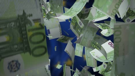 falling euro banknotes over eu flag