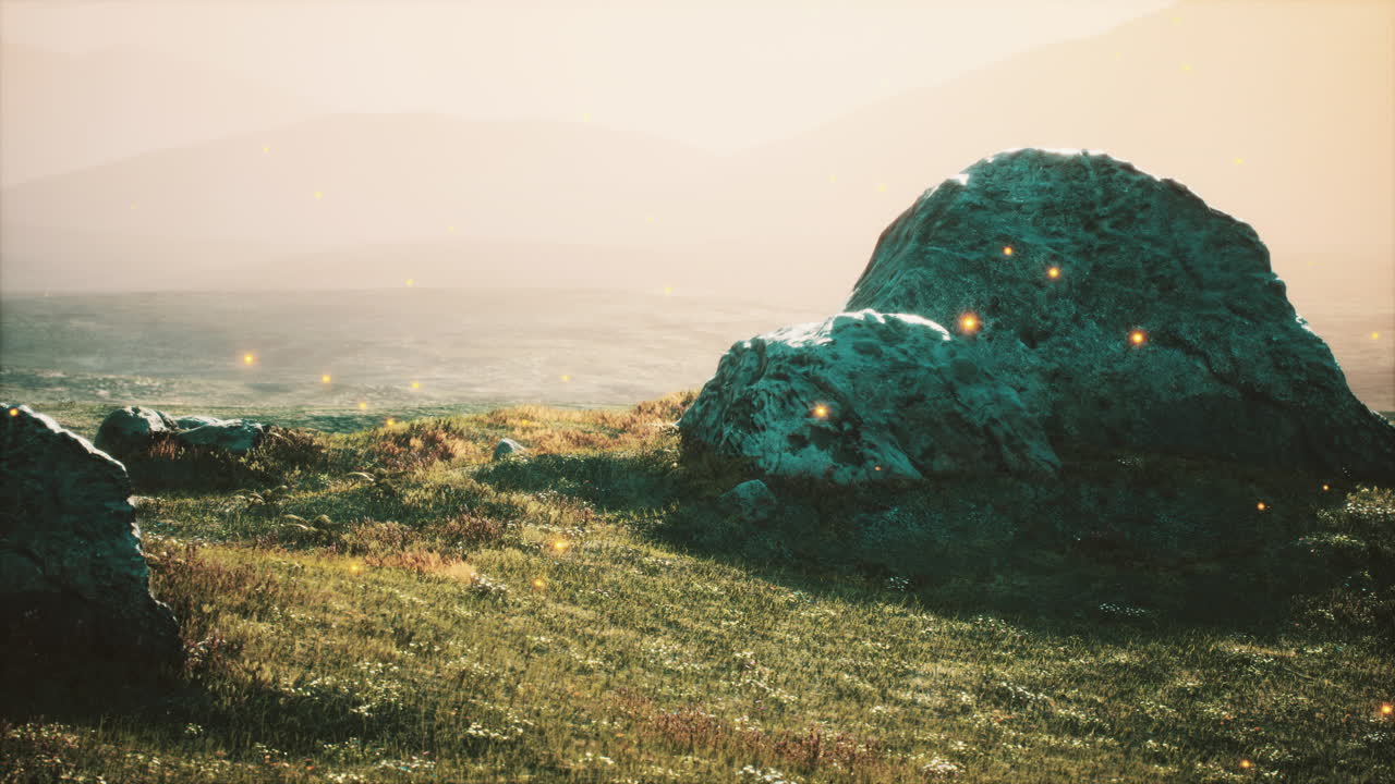 바위 와 녹색 잔디 가 있는 알프스 초원