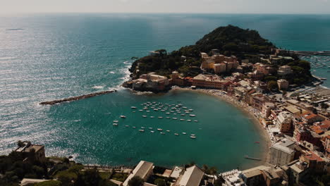 aerial view of a coastal town and bay
