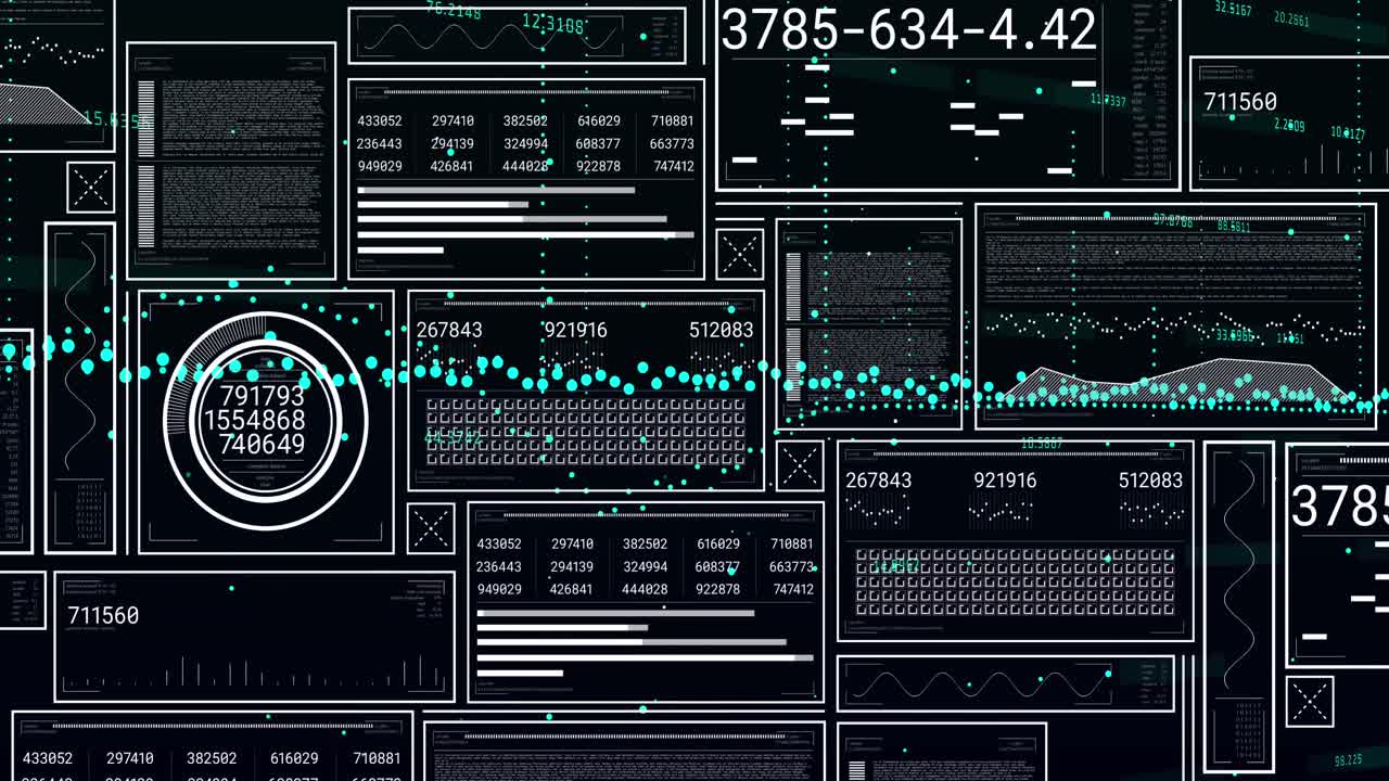 Animation of interface with data processing against black background