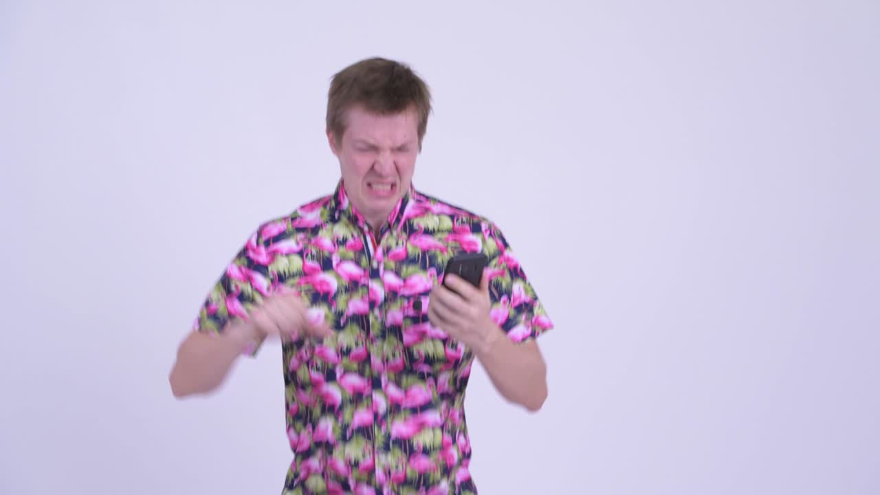 Young tourist man with big belly