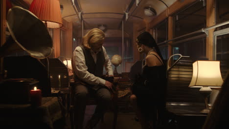 couple in a vintage tram car
