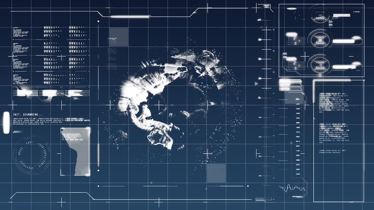 Digital globe in a screen with graphs and statistics