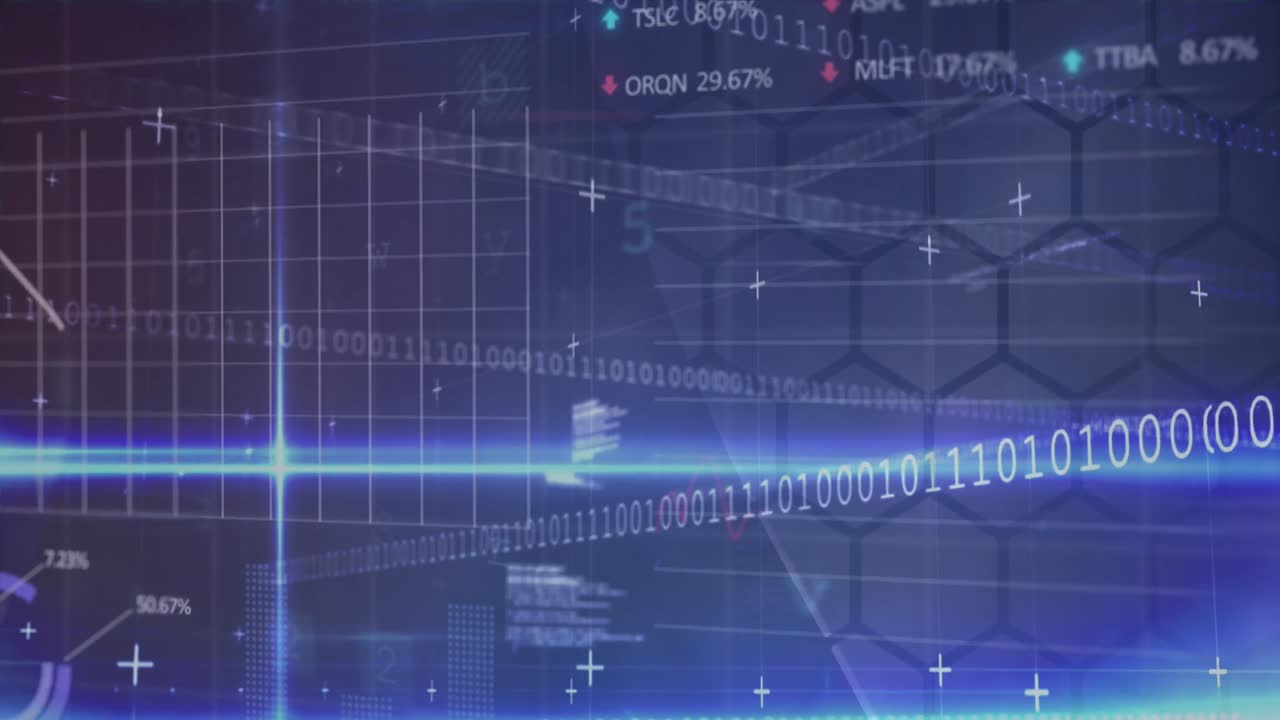 어두운 배경에서 금융 데이터 처리의 애니메이션