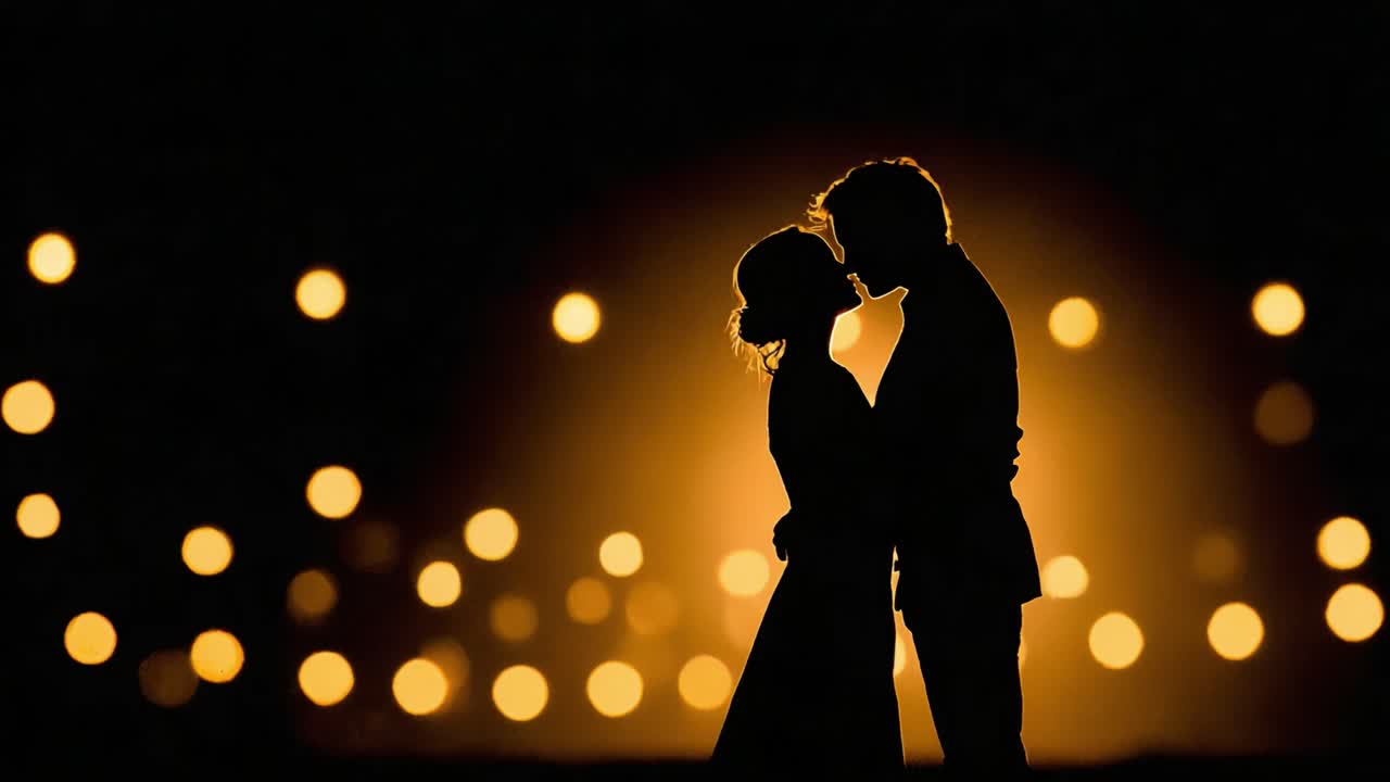 A Beautiful Silhouette of Love: A Couple Sharing an Intimate Moment Under Softly Glowing Lights Creating a Romantic Atmosphere