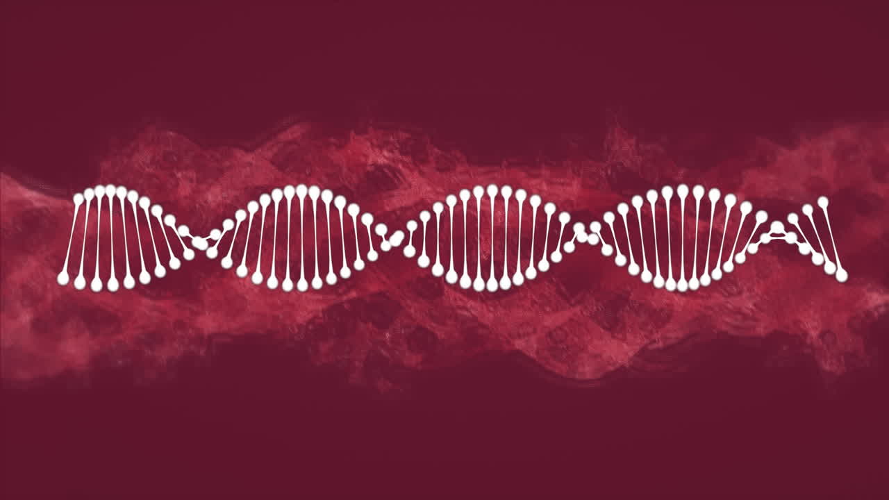 animación de la cepa de adn girando sobre una nube púrpura sobre un fondo púrpura