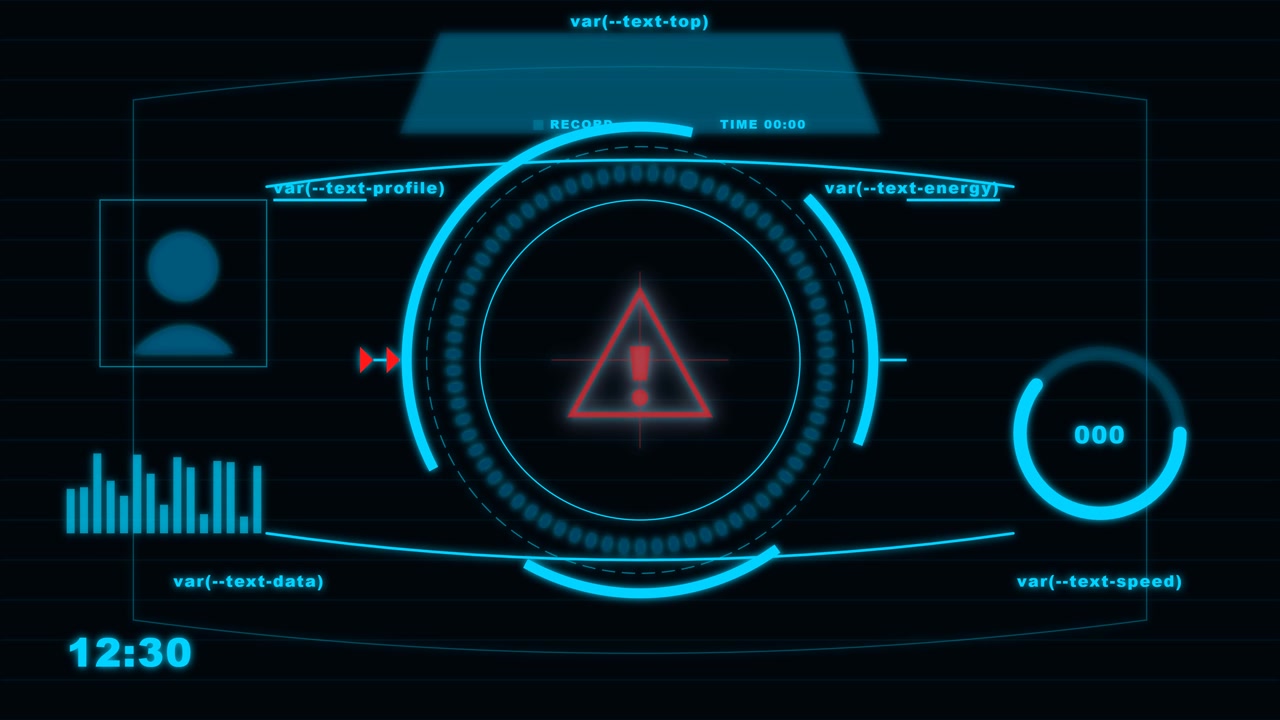 Interfaccia digitale futuristica che visualizza un avviso di pericolo