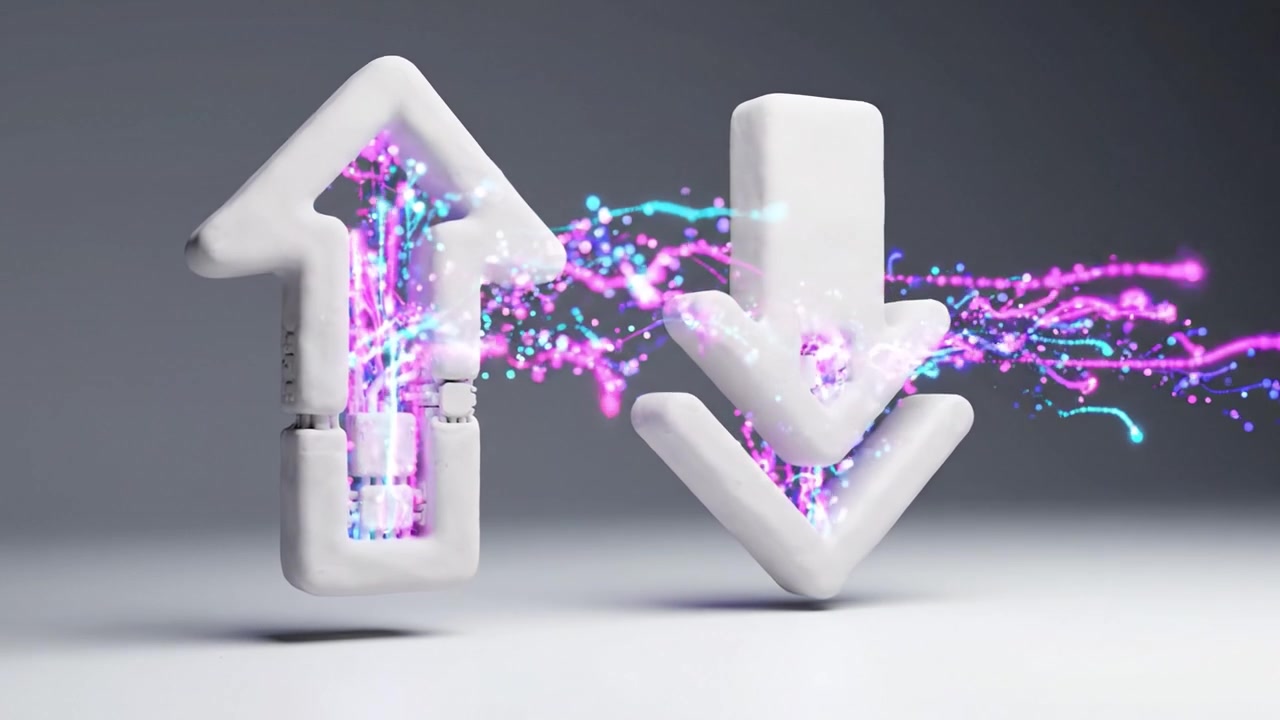 Dynamic Animation of Upward and Downward Arrows with Glowing Effects, Representing Movement and Direction in a Modern Digital Environment
