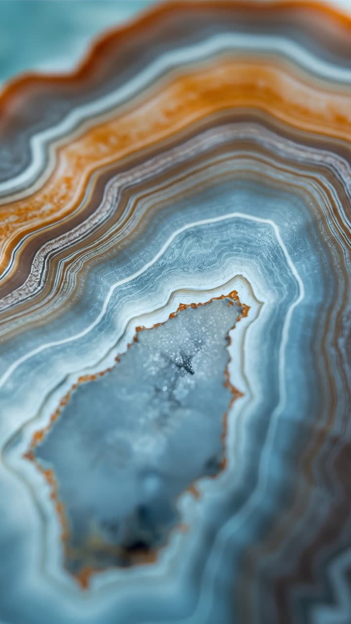 Close-up of a Blue and Orange Agate Geode Slice