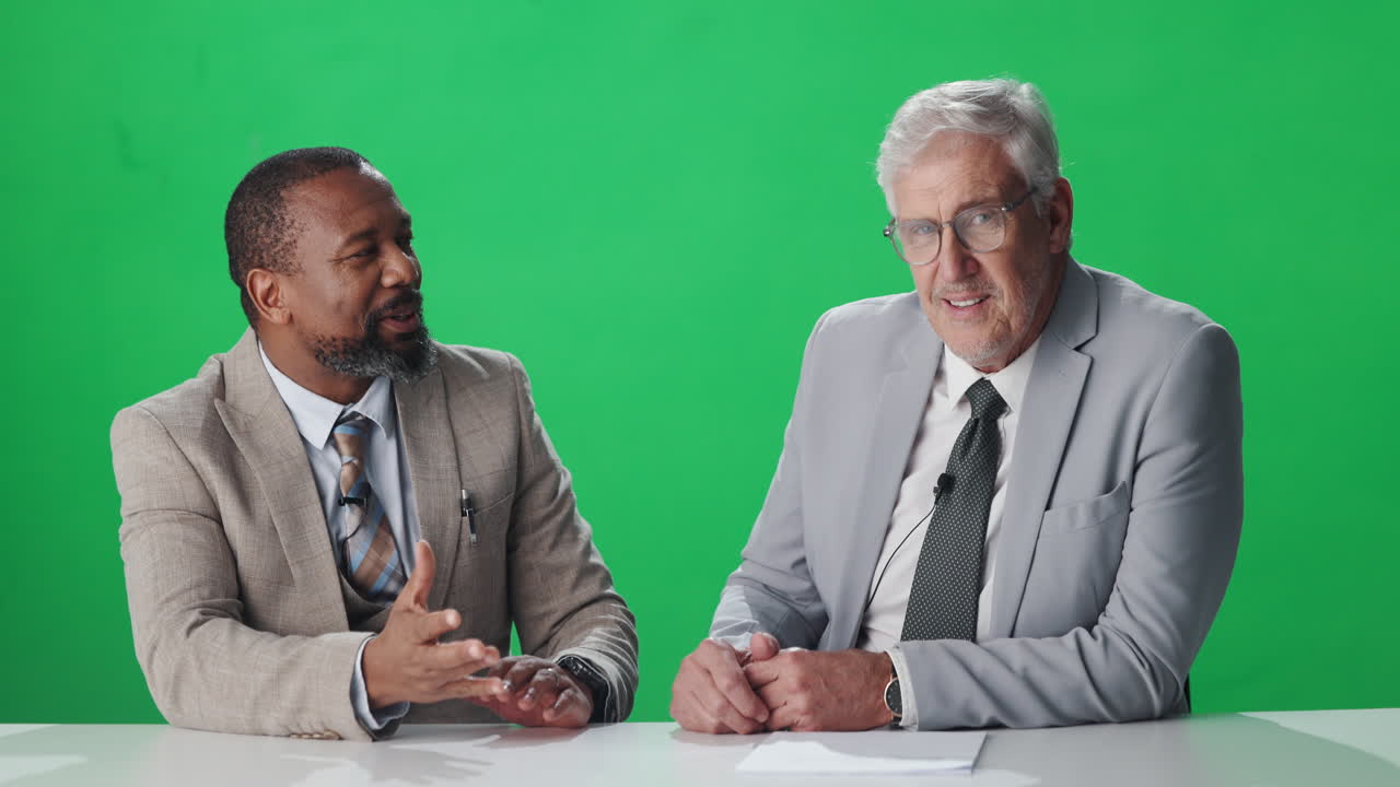 Two Men Discussing News on a Green Screen