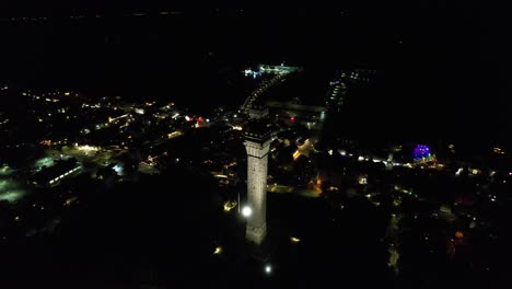 aerial of provincetown monument in massachusetts at night