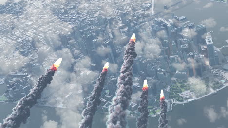 missiles launching from a city