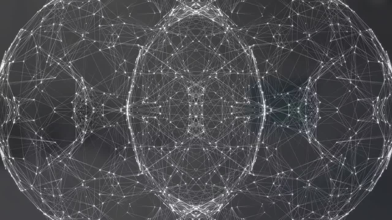 animación de una red de conexiones que forman formas circulares y geométricas contra un fondo gris