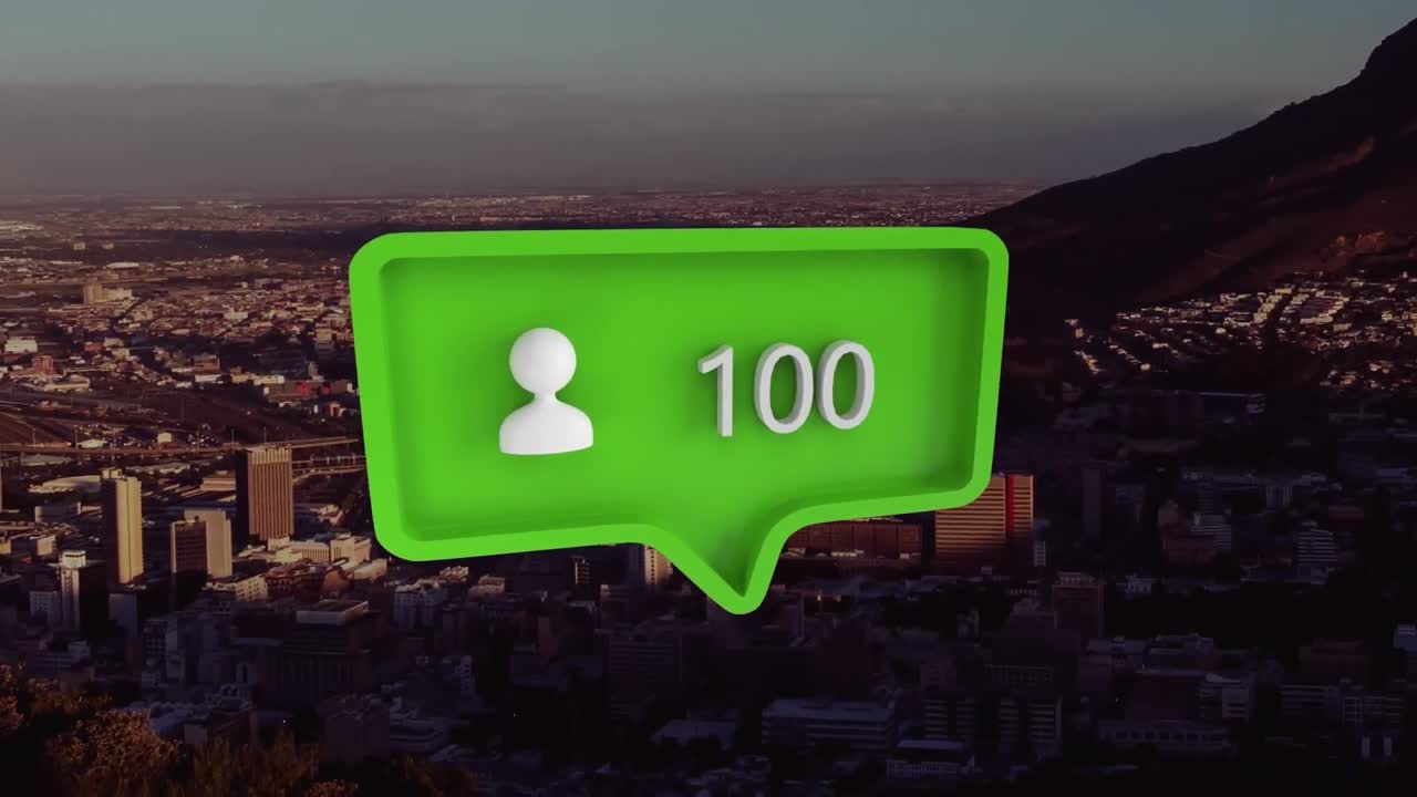 animación de burbuja verde con la ciudad en el fondo