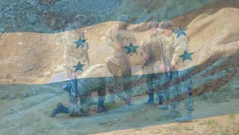 animation of flag of honduras over diverse soldiers