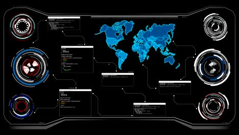 interfaz de usuario con datos de mapa hud pi barra cuadro de texto tabla y elemento en fondo oscuro abstracto para concepto de tecnología futurista