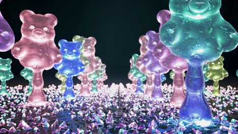 exhibición de caramelos de medusa de gelatina brillantes en cristales