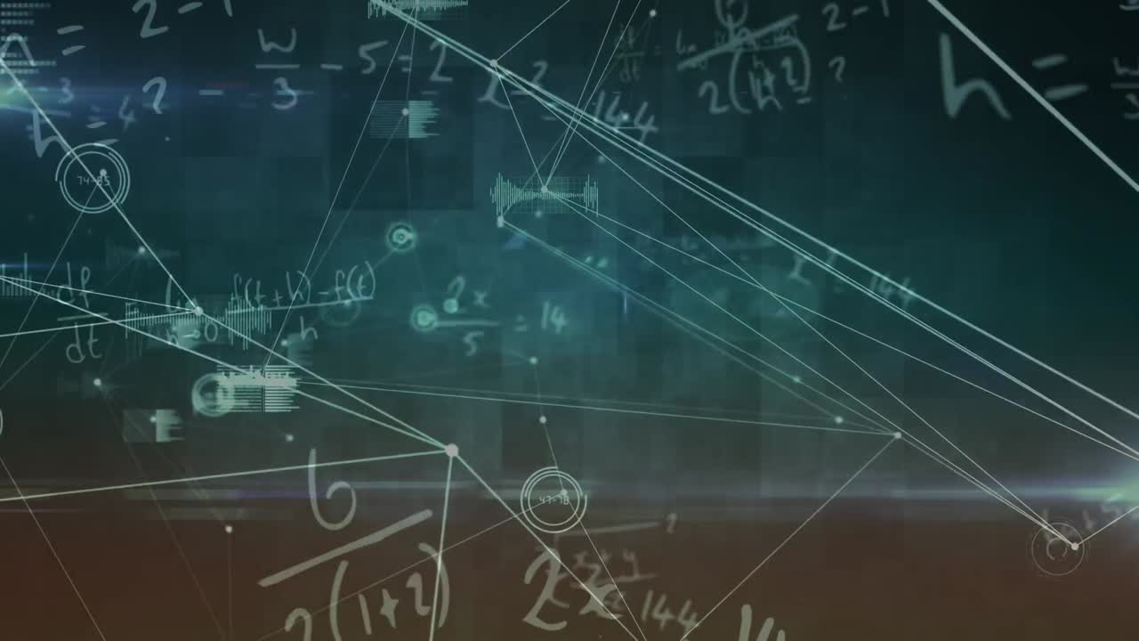 방정식과 데이터 처리로 연결된 네트워크의 애니메이션